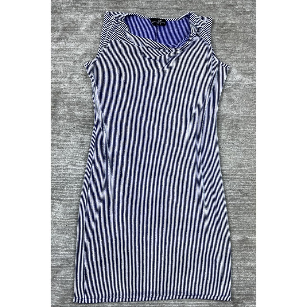 Lexington Avenue Dress Womens 1X Blue Stripe Cowl Neck Sleeveless MD3323X Sheath